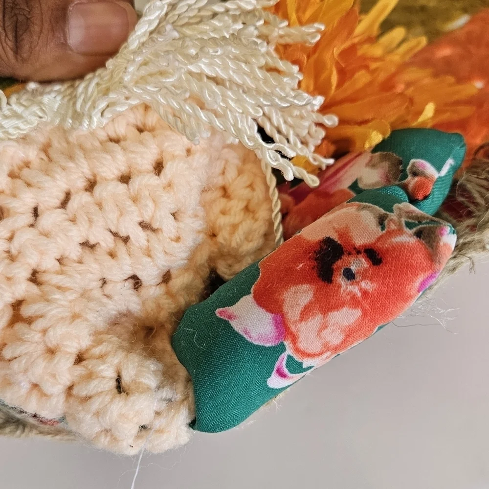 Handcrafted holiday wreath fall crochet pumpkin wall decor floral gnome collage